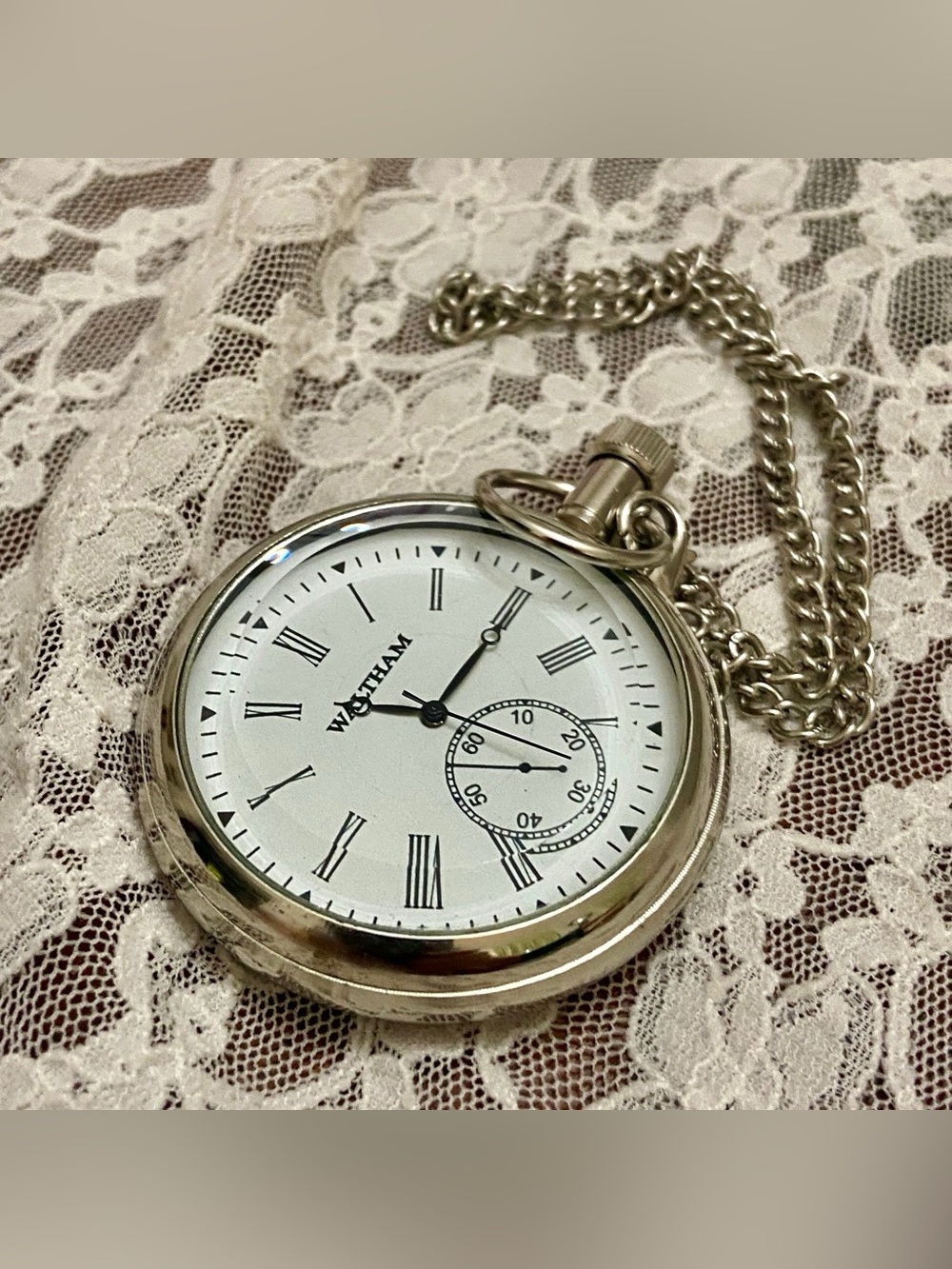 Waltham, Silver Tone, Quartz Pocket Watch